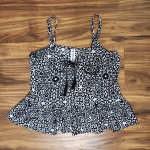 Bethany Mota Boho Black and White Tie Tank Top Size Small